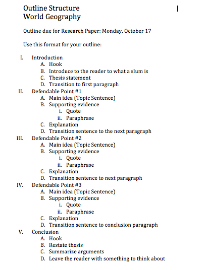 7th grade research paper outline